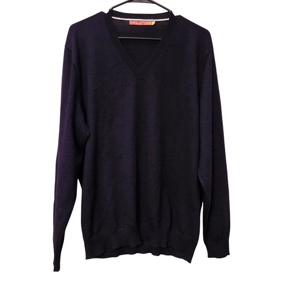 Kuna Other - Kuna Mens XL V-Neck Sweater 100% Baby Alpaca Dark Navy Blue Knit Luxury